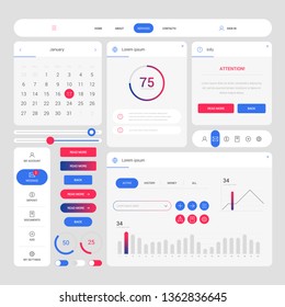 Color modern web design elements frame template. Web elements with navigation, buttons, icons for use on the site. Daily ui. Web interface template