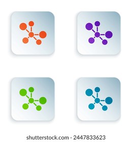 Color Molecule icon isolated on white background. Structure of molecules in chemistry, science teachers innovative educational poster. Set colorful icons in square buttons. Vector
