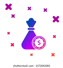 Color Money bag and casino chips icon isolated on white background. Dollar or USD symbol. Cash Banking currency sign. Gradient random dynamic shapes. Vector Illustration