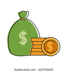 color money inside bag with peso symbol and coins
