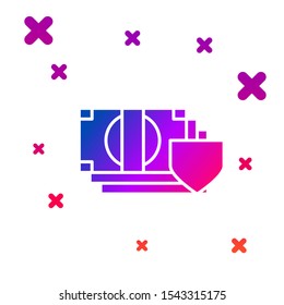 Color Money with shield icon isolated on white background. Insurance concept. Security, safety, protection, protect concept. Gradient random dynamic shapes. Vector Illustration