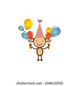 color monkey with bolloons in the hands party icon