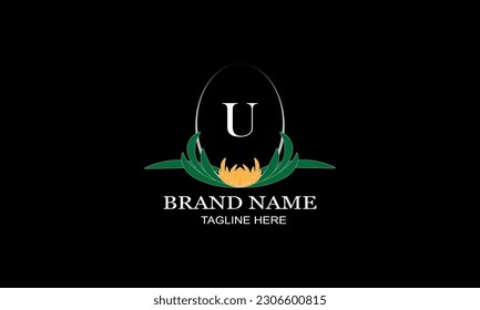 Diseño de monograma de color con letra inicial U. Puede utilizarse como logotipo para catálogos y folletos, cafés, boutiques, hoteles, restaurantes, invitaciones a joyería, tarjetas de visita, etc.
