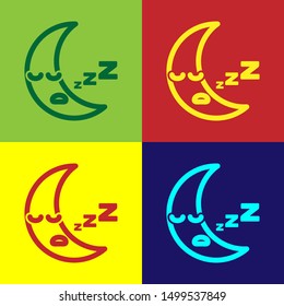 Color Moon icon isolated on color background. Cloudy night sign. Sleep dreams symbol. Night or bed time sign.  Vector Illustration
