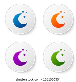 Color Moon and stars icon isolated on white background. Set icons in circle buttons. Vector Illustration