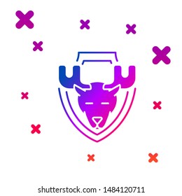 Color Moose head on shield icon isolated on white background. Hunting trophy on wall. Gradient random dynamic shapes. Vector Illustration