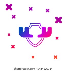 Color Moose horns on shield icon isolated on white background. Hunting trophy on wall. Gradient random dynamic shapes. Vector Illustration