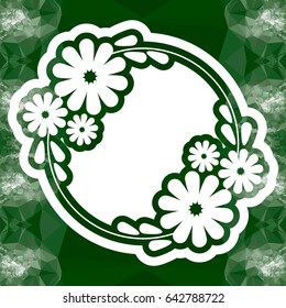 Color mosaic round frame with decorative flowers. Original decorative background for text or photos. Vector clip art.