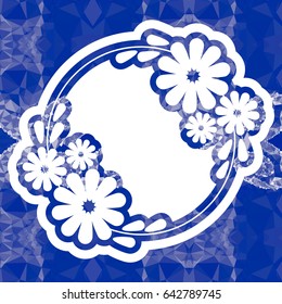 Color mosaic round frame with decorative flowers. Original decorative background for text or photos. Vector clip art.
