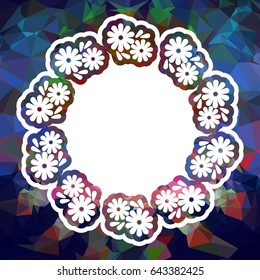 Color mosaic round frame with decorative flower. Original decorative background for text or photos. Vector clip art.
