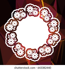 Color mosaic round frame with decorative flower. Original decorative background for text or photos. Vector clip art.