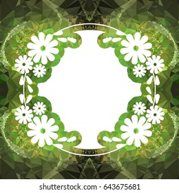 Color mosaic round frame with decorative flower. Original decorative background for text or photos. Vector clip art.