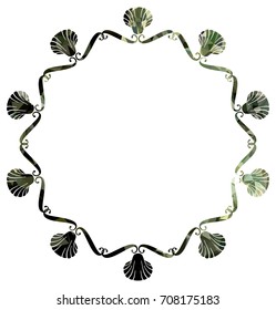 Color mosaic round frame with shells silhouettes. Vector clip art.