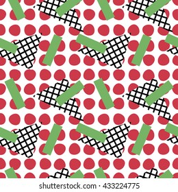Color mosaic seamless pattern with hand drawn elements. Retro memphis style, fashion 80-90s.