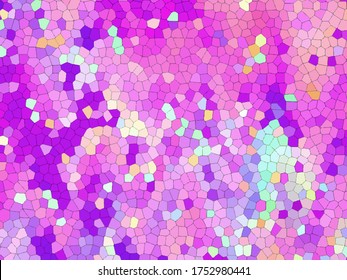 Color mosaic texture. Pink and red kaleidoscope background. Watercolor geometric pattern. Stained glass effect. Vector illustration