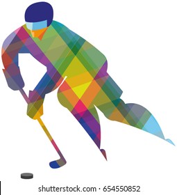 Color mosaic tiles. Male athlete is hockey forward