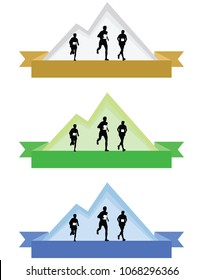 Color mountain running logos or badges vector illustration isolated on white background