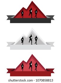 Color mountain running logos or badges vector illustration isolated on white background