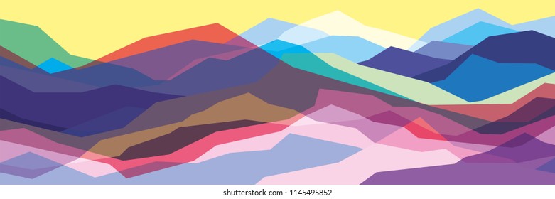 Color mountains, translucent waves, abstract glass shapes, modern background, vector design Illustration for you project