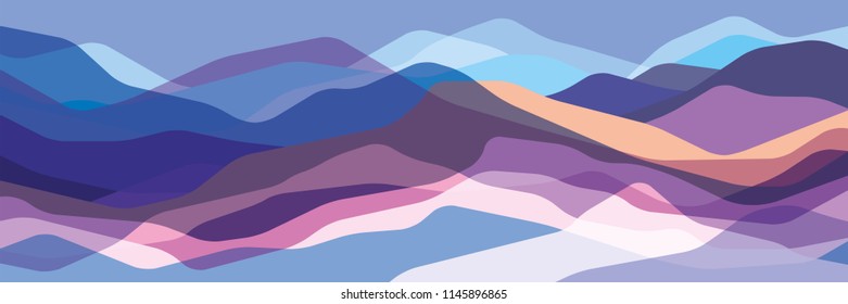 Color mountains, translucent waves, abstract glass shapes, modern background, vector design Illustration for you project