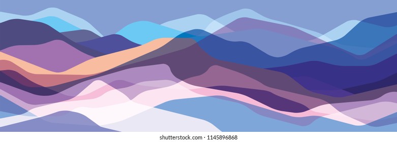 Color mountains, translucent waves, abstract glass shapes, modern background, vector design Illustration for you project