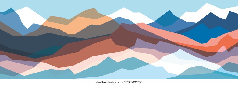 Color mountains, translucent waves, abstract glass shapes, modern background, vector design Illustration for you project