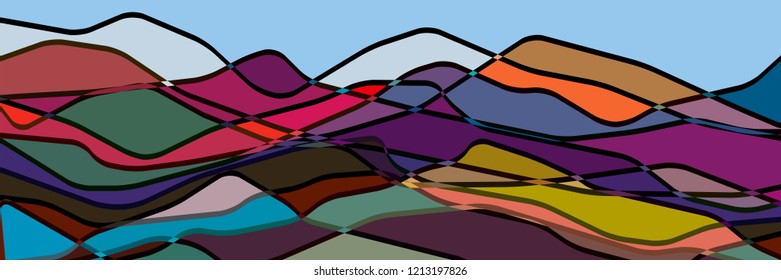 Color mountains, translucent waves, abstract glass shapes, modern background, vector design Illustration for you project