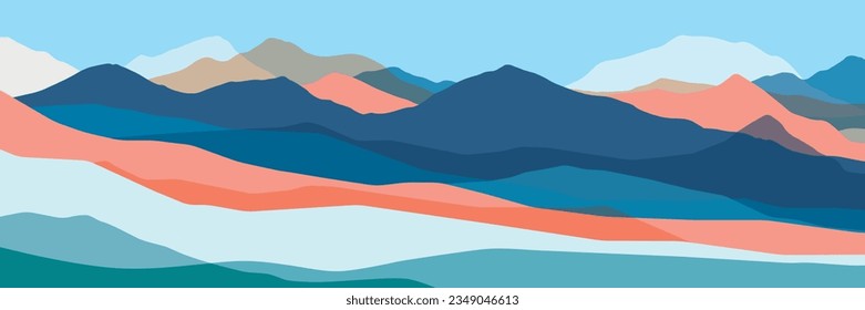 Color mountains, translucent waves, abstract glass shapes, modern background, vector design Illustration for you project