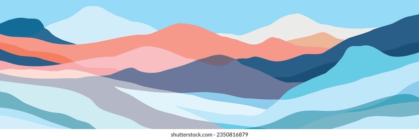 Color mountains, translucent waves, abstract glass shapes, modern background, vector design Illustration for you project