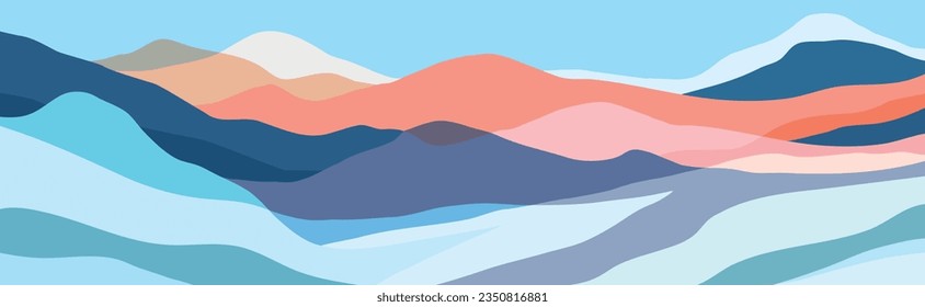 Color mountains, translucent waves, abstract glass shapes, modern background, vector design Illustration for you project