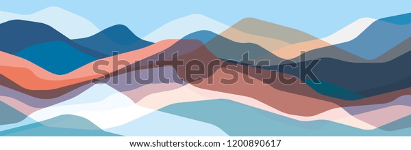 Abstract color mountains, translucent waves wall mural