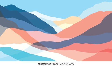 Color mountains, translucent waves. Multicolored abstract glass shapes, modern background, vector design Illustration for you project