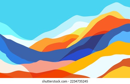 Color mountains, translucent waves. Multicolored abstract glass shapes, modern background, vector design Illustration for you project