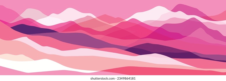 Color mountains, waves, abstract shapes, modern pink and purple background, vector design Illustration for you project