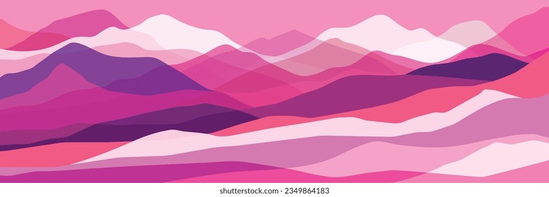 Color mountains, waves, abstract shapes, modern pink and purple background, vector design Illustration for you project