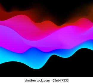 Color Mountains Waves abstract Surface Colored warm cool shade. Template Cover Flyers Print Web Banner. Red blue color Modern design. Effect Realistic Elements. Vector Illustration Background.