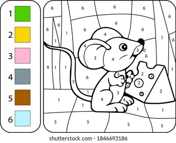 Color the mouse by numbers. Cartoon Coloring Book for Kids - Education Worksheet