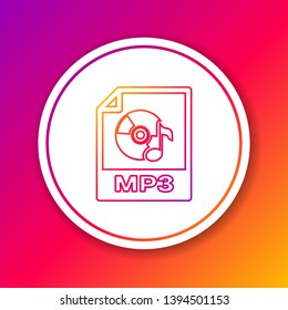 Color MP3 file document icon. Download mp3 button line icon isolated on color background. Mp3 music format sign. MP3 file symbol. Circle white button. Vector Illustration