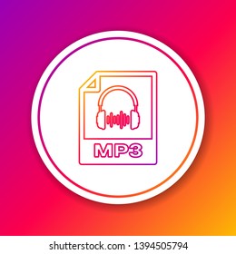Color MP3 file document icon. Download mp3 button line icon isolated on color background. Mp3 music format sign. MP3 file symbol. Circle white button. Vector Illustration