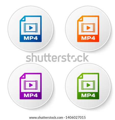 Color MP4 file document icon. Download mp4 button icon isolated on white background. MP4 file symbol. Set icons in circle buttons. Vector Illustration