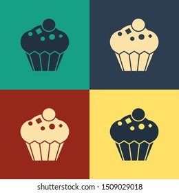 Color Muffin icon isolated on color background. Vintage style drawing. Vector Illustration