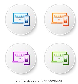 Color Multi factor, two steps authentication icon isolated on white background. Set icons in circle buttons. Vector Illustration