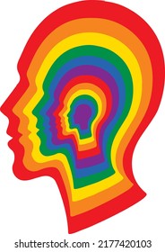 A  color multi-layered model of a human head, Conception of psychology, artificial and cosmic mind, mental health. Concentric vector illustration isolated on white background