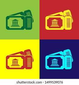 Color Museum ticket icon isolated on color background. History museum ticket coupon event admit exhibition excursion.  Vector Illustration