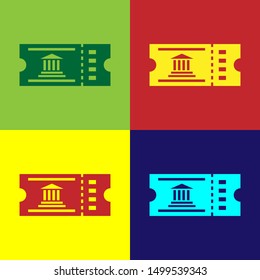 Color Museum ticket icon isolated on color background. History museum ticket coupon event admit exhibition excursion.  Vector Illustration