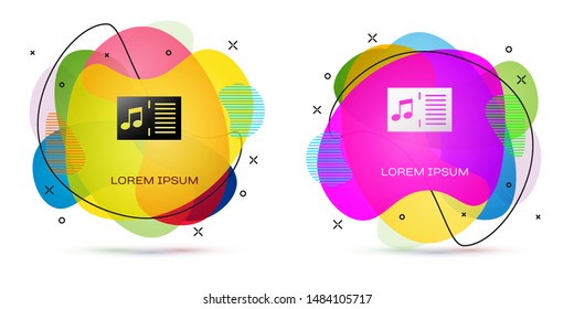 Color Music book with note icon isolated on white background. Music sheet with note stave. Notebook for musical notes. Abstract banner with liquid shapes. Vector Illustration