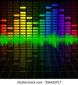 Color Music Equalizer and Audio Frequency, Vector illustration.