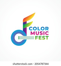 Color Music Fest. Colorful Abstract Musical Note with Strings Vector Illustration. Letter CF Alphabet Initial Logo Design Concept. Green Blue Pink Purple Violet Yellow Orange Multicolor Gradient. 