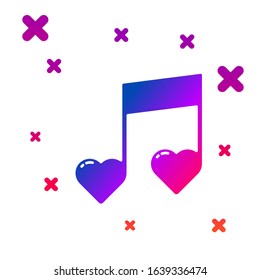 Color Music note, tone with hearts icon isolated on white background. Valentines day. Gradient random dynamic shapes. Vector Illustration