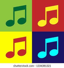 Color Music note, tone icon isolated on color backgrounds. Flat design. Vector Illustration